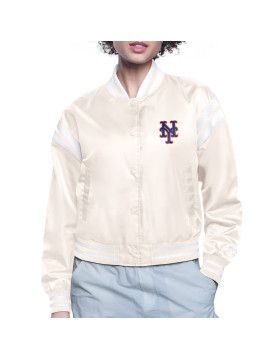 NY Mets Printed Logo Black Varsity Satin Jacket