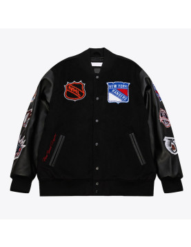 NY Rangers Black Out Team Logo Varsity Jacket