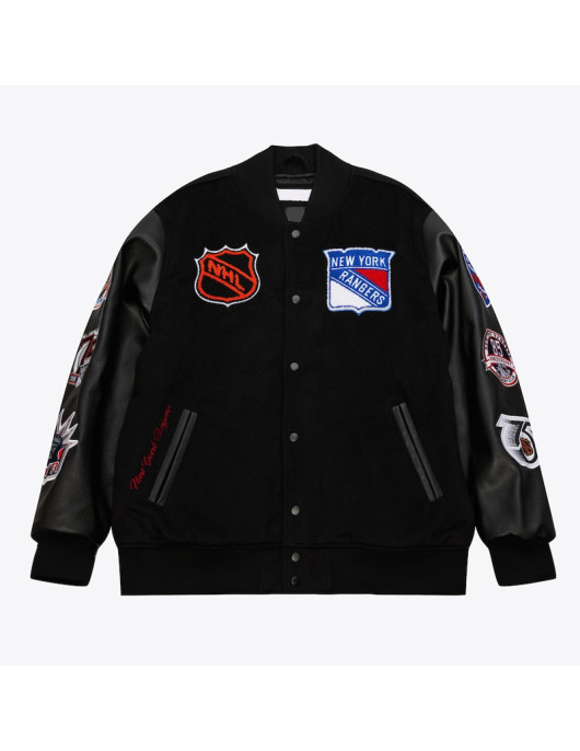 NY Rangers Black Out Team Logo Varsity Jacket