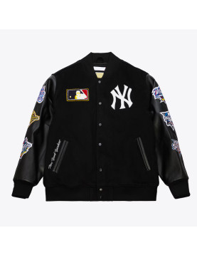 NY Yankees Black Out Vintage Logo Varsity Jacket