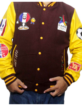 Paris 2024 France Olympics Maroon Wool and Leather Sleeves Varsity Jacket