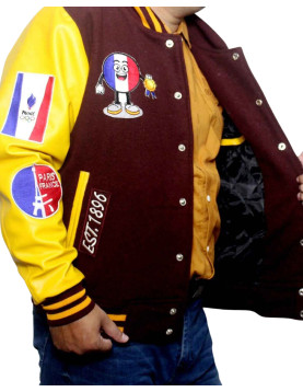 Paris 2024 France Olympics Maroon Wool and Leather Sleeves Varsity Jacket