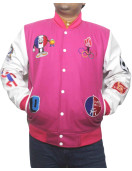 Paris 2024 France Olympics Pink Wool White Leather Varsity jacket