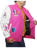 Paris 2024 France Olympics Pink Wool White Leather Varsity jacket