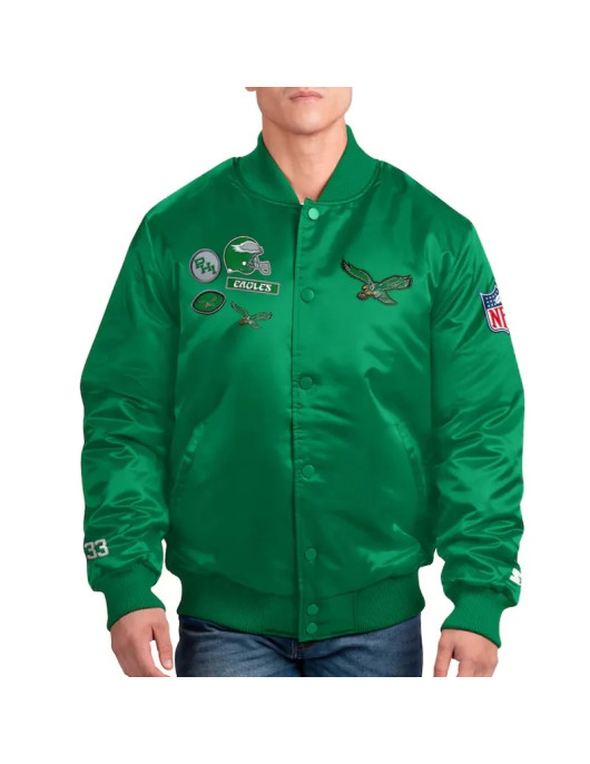 Philadelphia Eagles Exclusive Kelly Green Varsity Satin Jacket