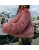 Pink Collared Cropped Faux Fur Jacket | Barbie Faux Fur Coat