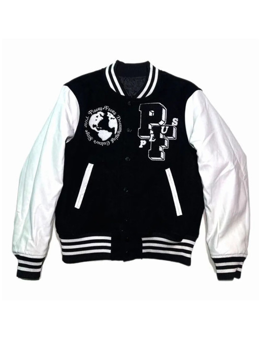 Places Plus Faces Black and White Varsity Jacket