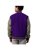 Purple Body & Grey Leather Sleeves Letterman