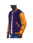 Purple Wool Body & Bright Gold Leather Sleeves Letterman Jacket