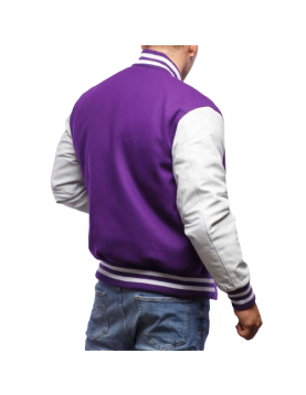 Purple Wool Body &amp; Bright White Leather Sleeves Letterman Jacket