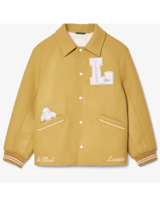 Retro Lefleur Yellow Varsity Jacket with Snap Closure