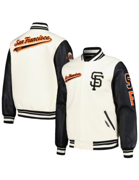 San Francisco Giants Script Tail Cream and Black Varsity Jacket