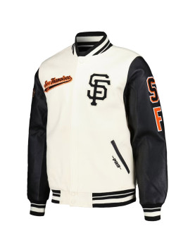 San Francisco Giants Script Tail Cream and Black Varsity Jacket