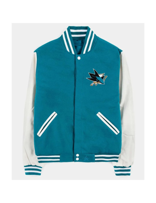 San Jose Sharks Teal and White Varsity Jacket