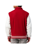 Scarlet Wool Body & White Leather Sleeves Letterman Jacket With Byron Collar