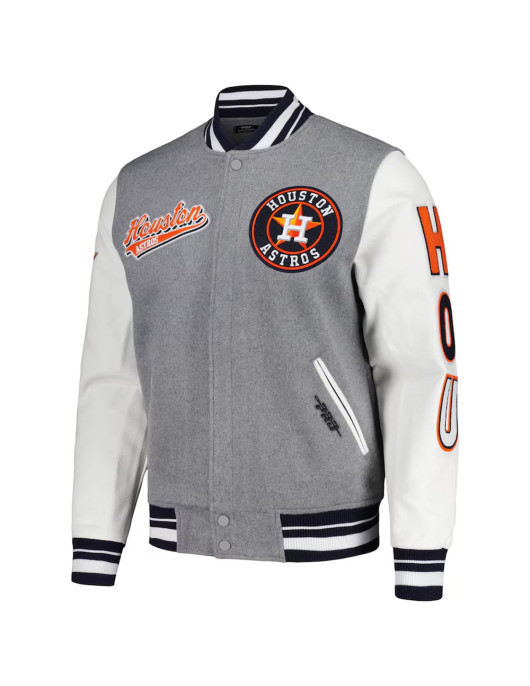 Script Tail Houston Astros Heather Gray and White Varsity Jacket