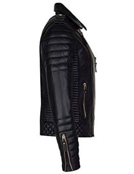 Men Quilted Slim Fit Motorcycle Biker Jacket