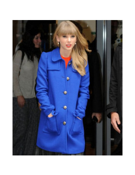 Street Wear Style Taylor Swift Blue Wool Coat