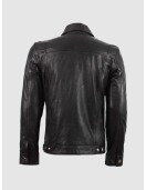 Summer Jacket -Leather Collar Biker Jacket in Black