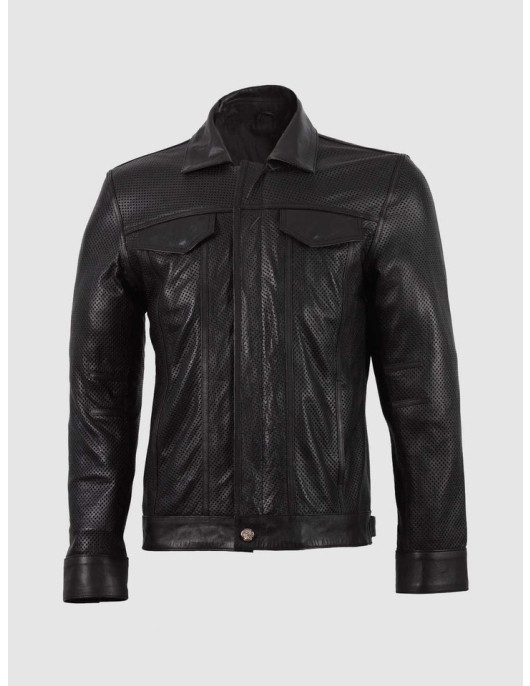 Summer Jacket -Leather Collar Biker Jacket in Black