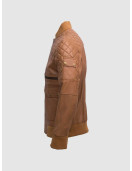 Tan Quilted Bomber Leather Jacket for Men - Abbronzatura