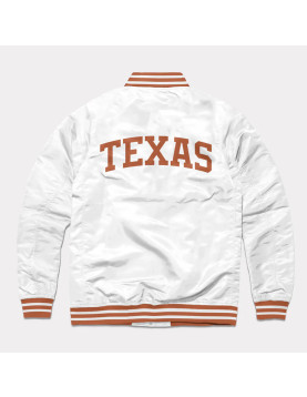 Texas Longhorns White Varsity Satin Jacket