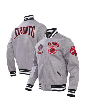 Toronto Raptors Crest Emblem Gray Wool Varsity Full-Zip Jacket