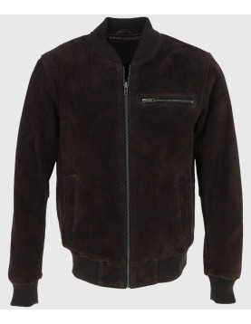 Trevor Mens Dark Brown Bomber Suede Leather Jacket