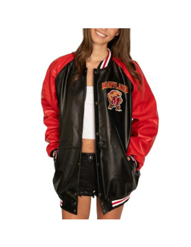 University of Maryland Red and Black Varsity Leather Jacket