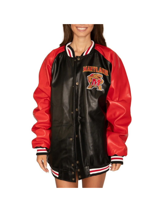 University of Maryland Red and Black Varsity Leather Jacket