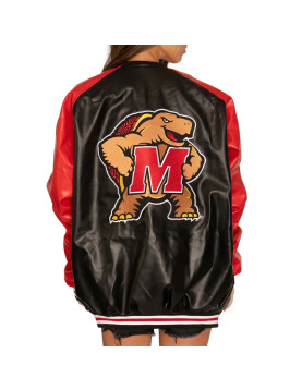 University of Maryland Red and Black Varsity Leather Jacket