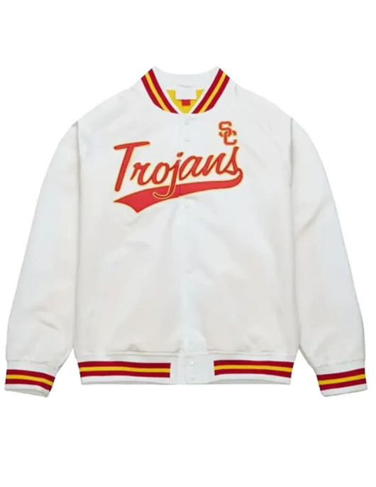 USC Trojans White Varsity Satin Jacket