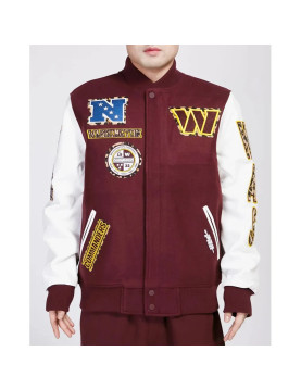 Washington Commanders Animal Patches Wine Varsity Jacket