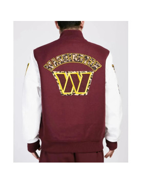 Washington Commanders Animal Patches Wine Varsity Jacket