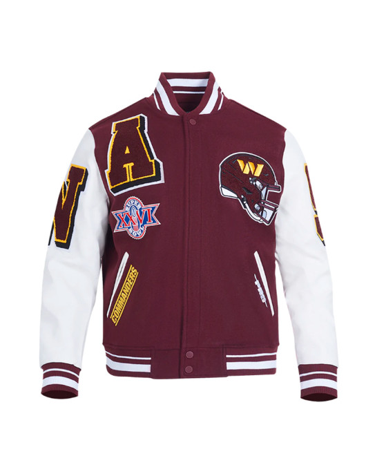 Washington Commanders Mashup Rib Varsity Wool and Leather Jacket