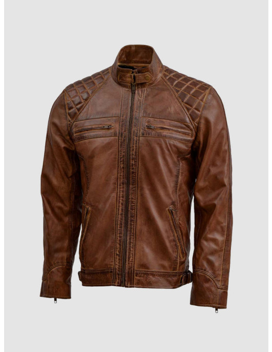 Waxed Tan Brown Leather Jacket