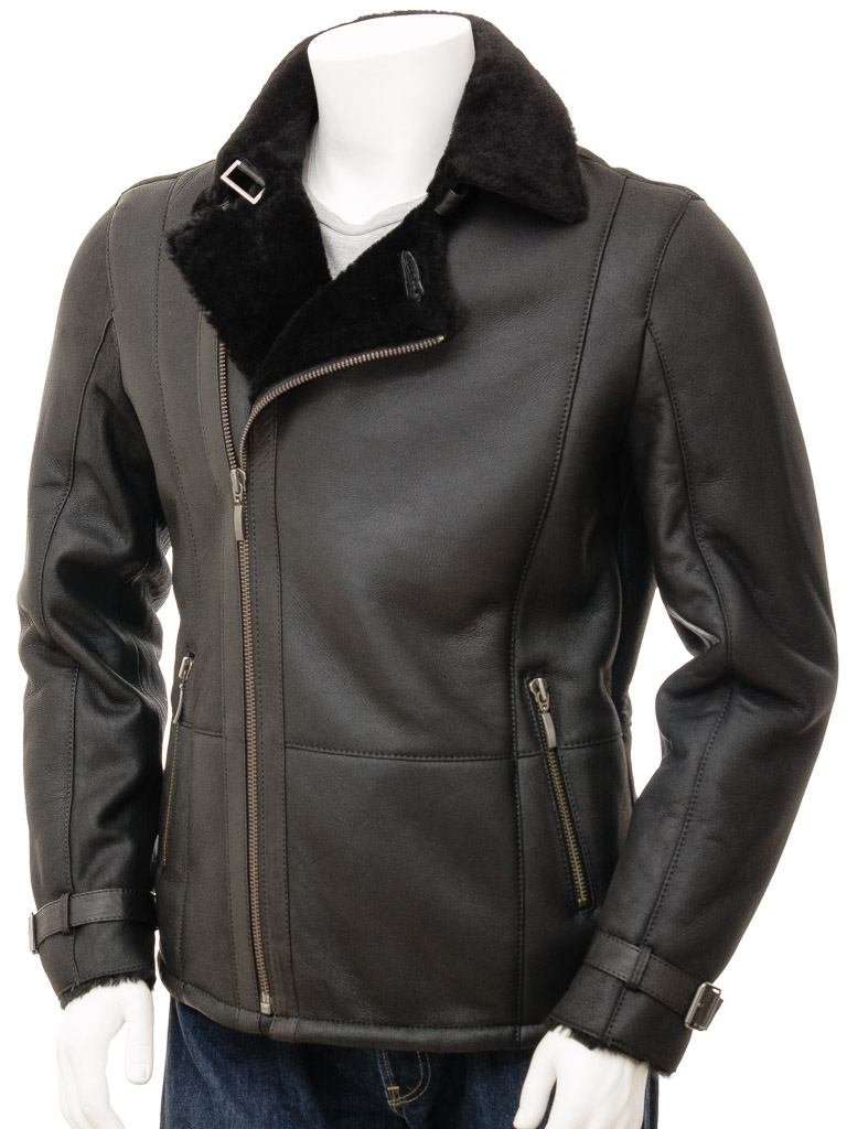 mens sheepskin biker jacket