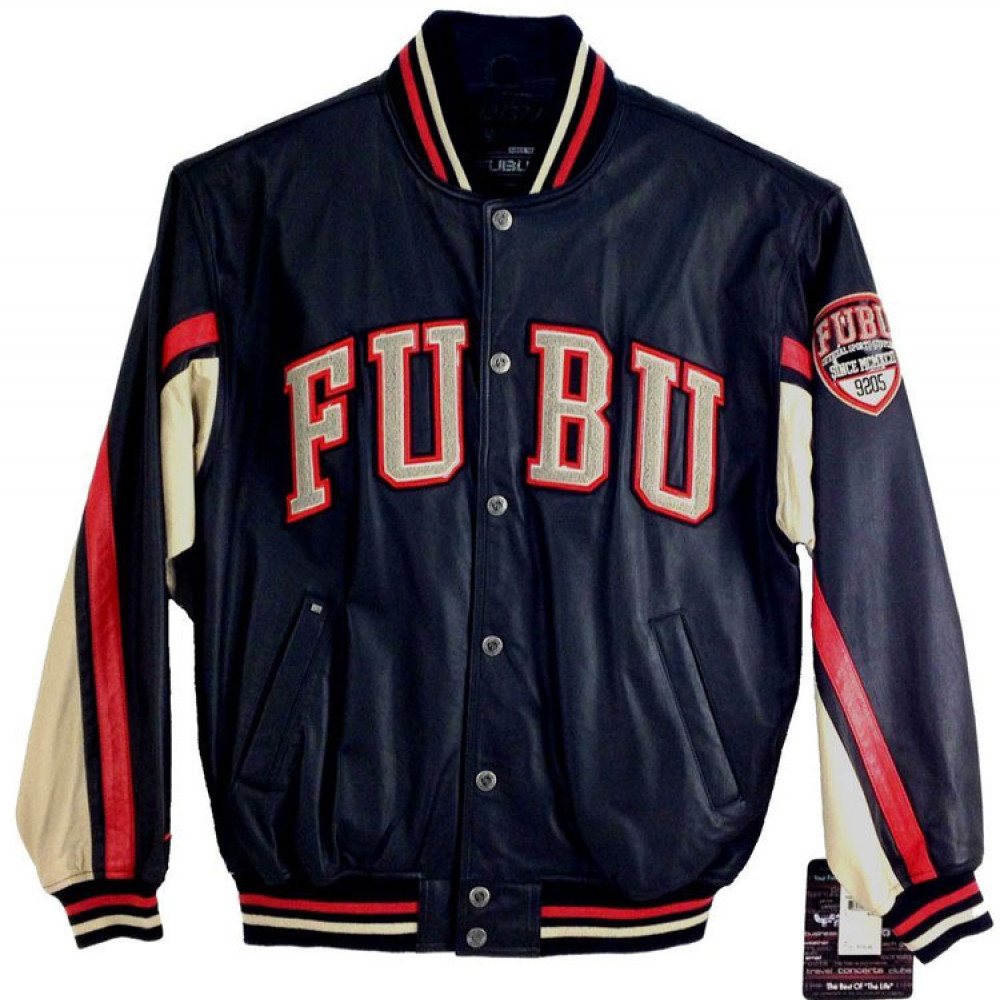 Men's FUBU Blue Leather Varsity Jacket