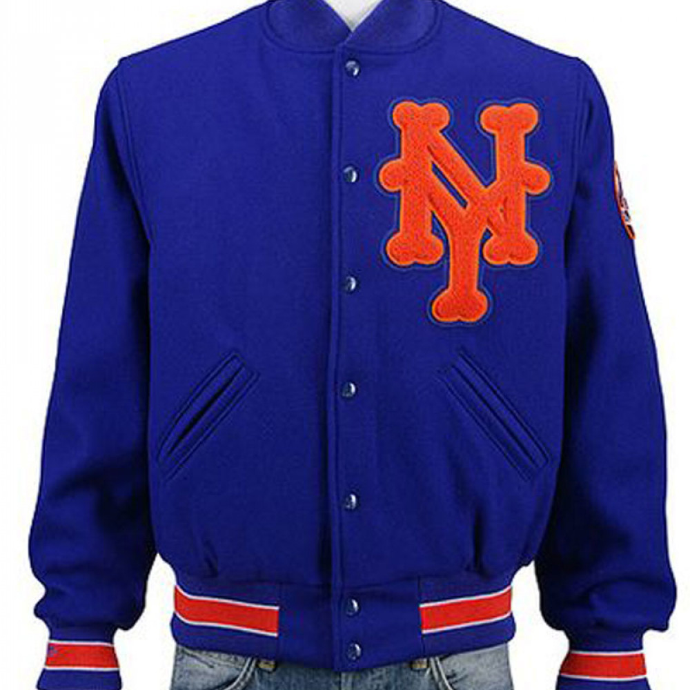 NY Mets Black Wool and Leather Jacket