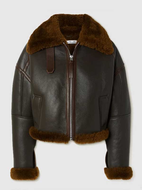 womens brown leather shearling jacket